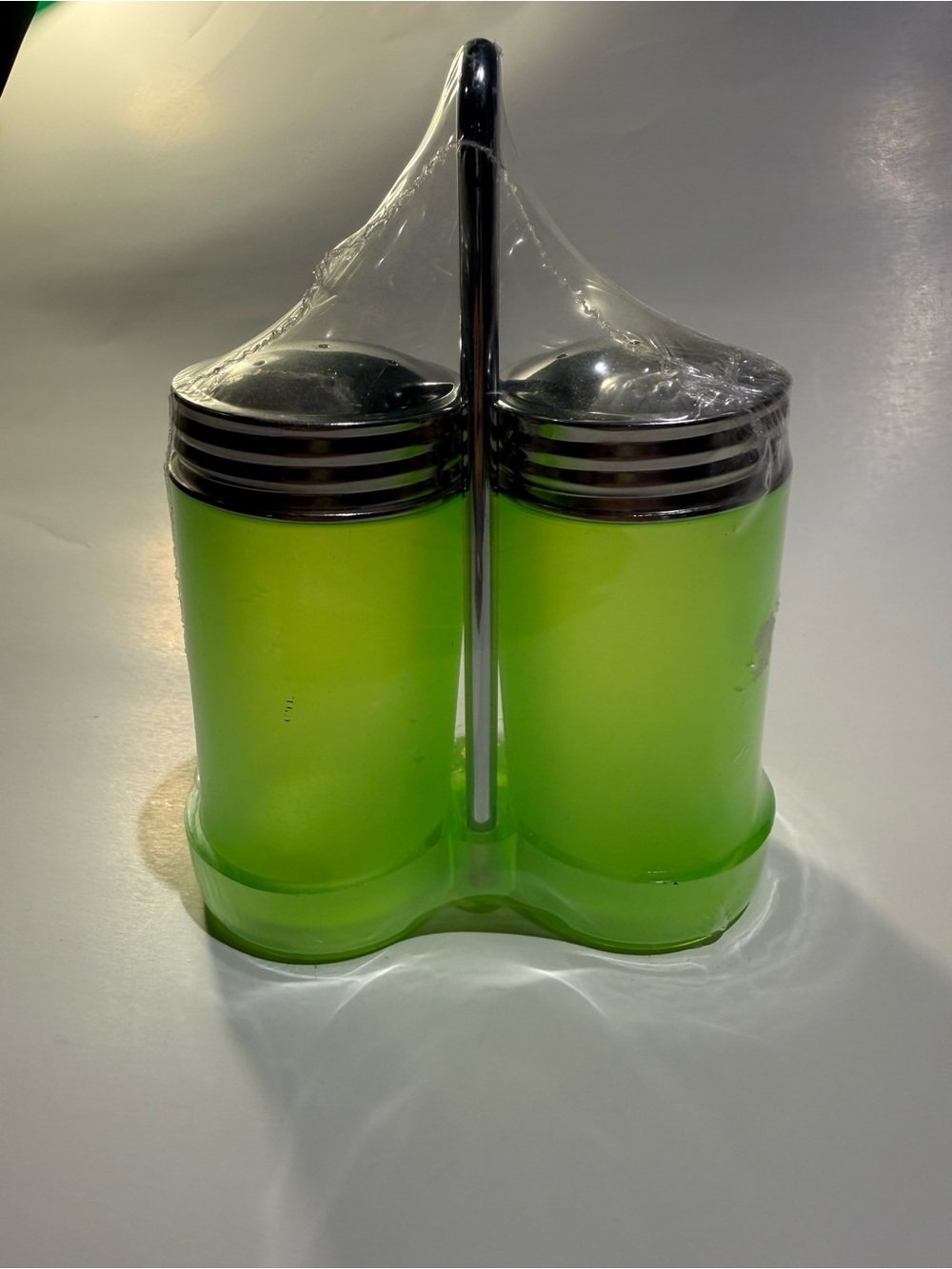 Neon Green Double Condiment Shaker Set with Carry Handle